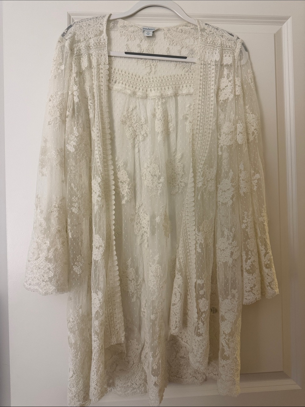 Sundance XS cream Lace Open Front Kimono Cardigan